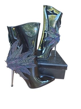 Azalea Wang Nightshift Black Patent Stiletto Ankle Boots